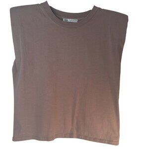 2/$30 ZARA Small Light Taupe Brown Sleeveless T-Shirt Top